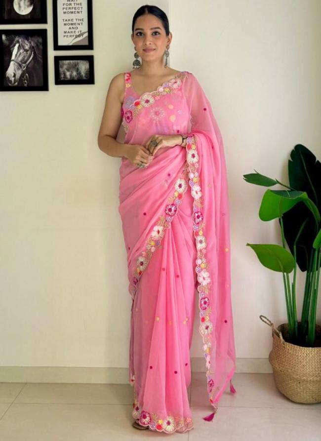 Faux Georgette Pink Festival Wear Sequins Work Saree